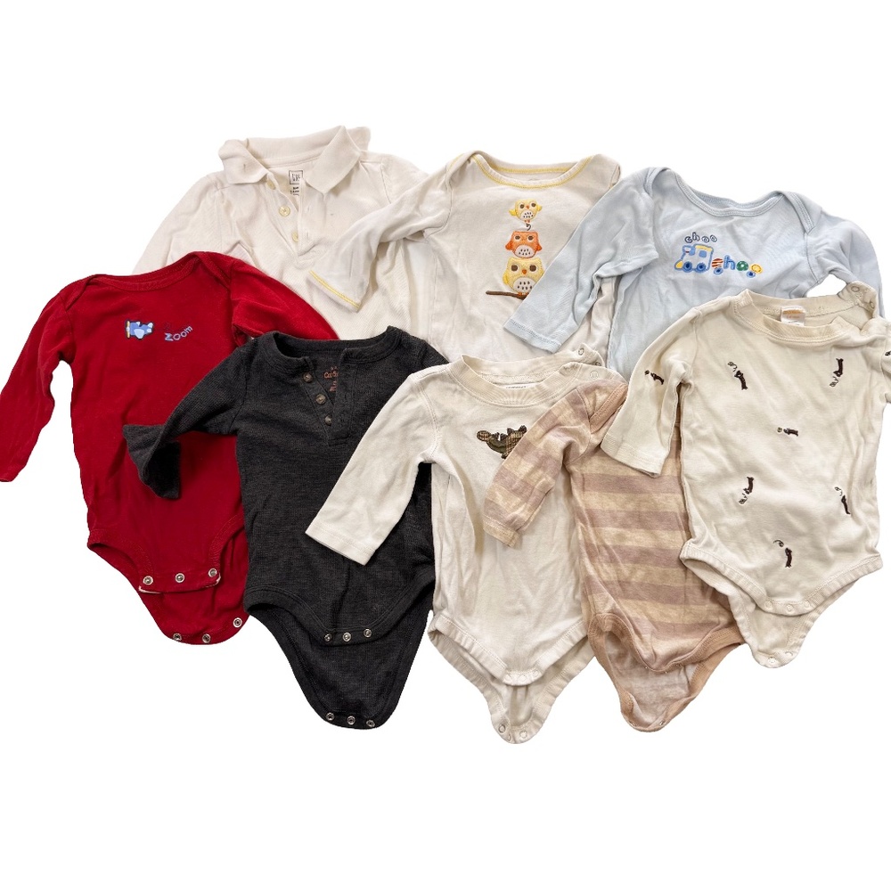 Bundle of 8 Baby Boy Long Sleeve Bodysuits - Carter's/Gymboree - 3-6M